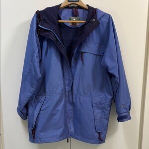 Eastern Mountain Sports Blue Rain Jacket Windbreaker Utility Jacket Hooded M VTG